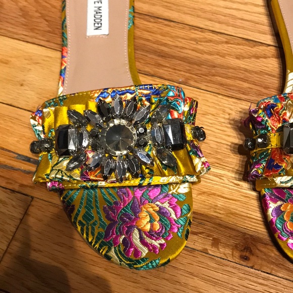 Pomona Jewel Funky Bright Neon Slide Embellished Flats Rhinestone SlipOn Crystal - Picture 9 of 9